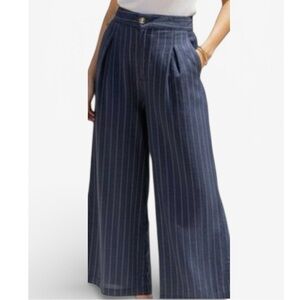 H by Halston 100% linen high waisted pinstriped wide leg pants women size 6